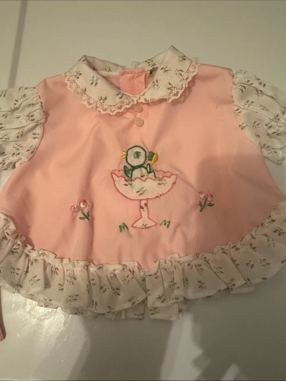 Vintage Blue and Pink Newborn Tops Embroidered Set